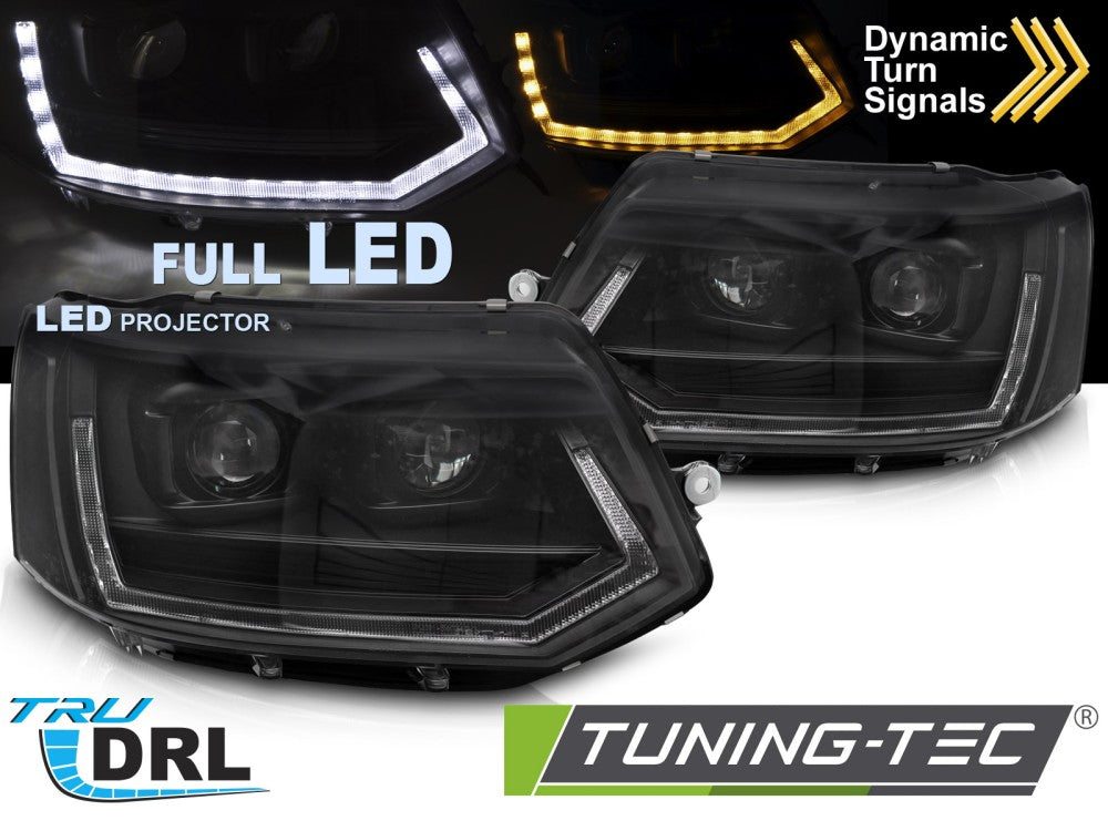 Fari Anteriori Neri Tube Light DRL per Volkswagen T5 2010-2015