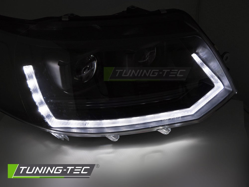Fari Anteriori Neri Tube Light DRL per Volkswagen T5 2010-2015