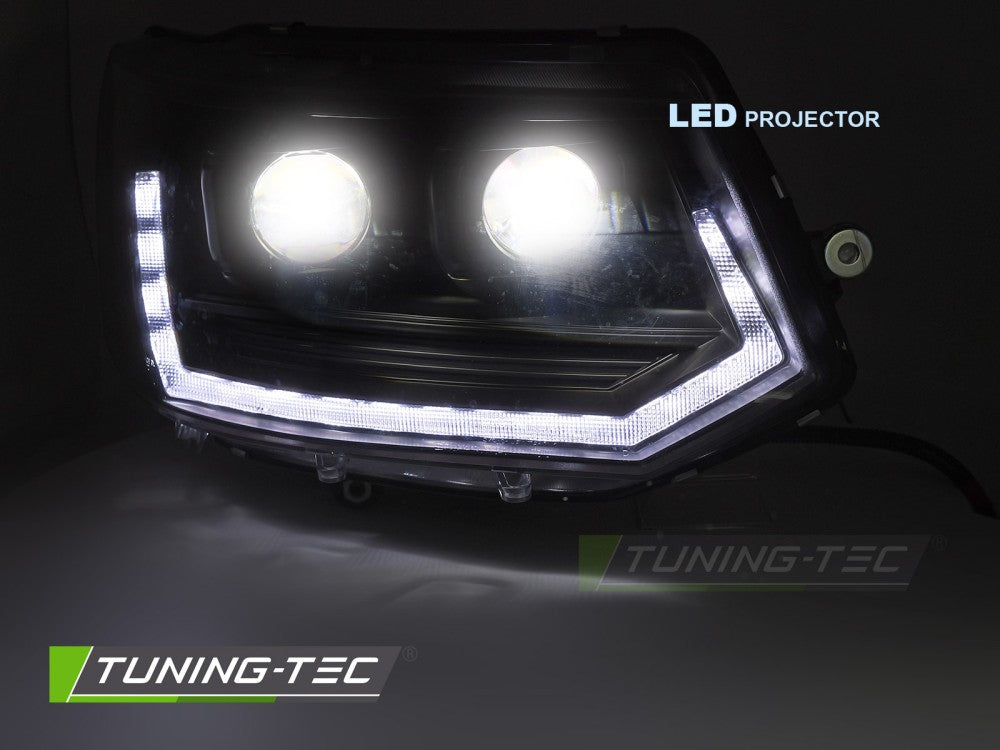 Fari Anteriori Neri Tube Light DRL per Volkswagen T5 2010-2015