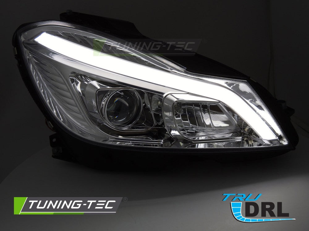 Fari Anteriori Cromati DRL Sequenziali per Mercedes Classe C (W204) 2011-2014