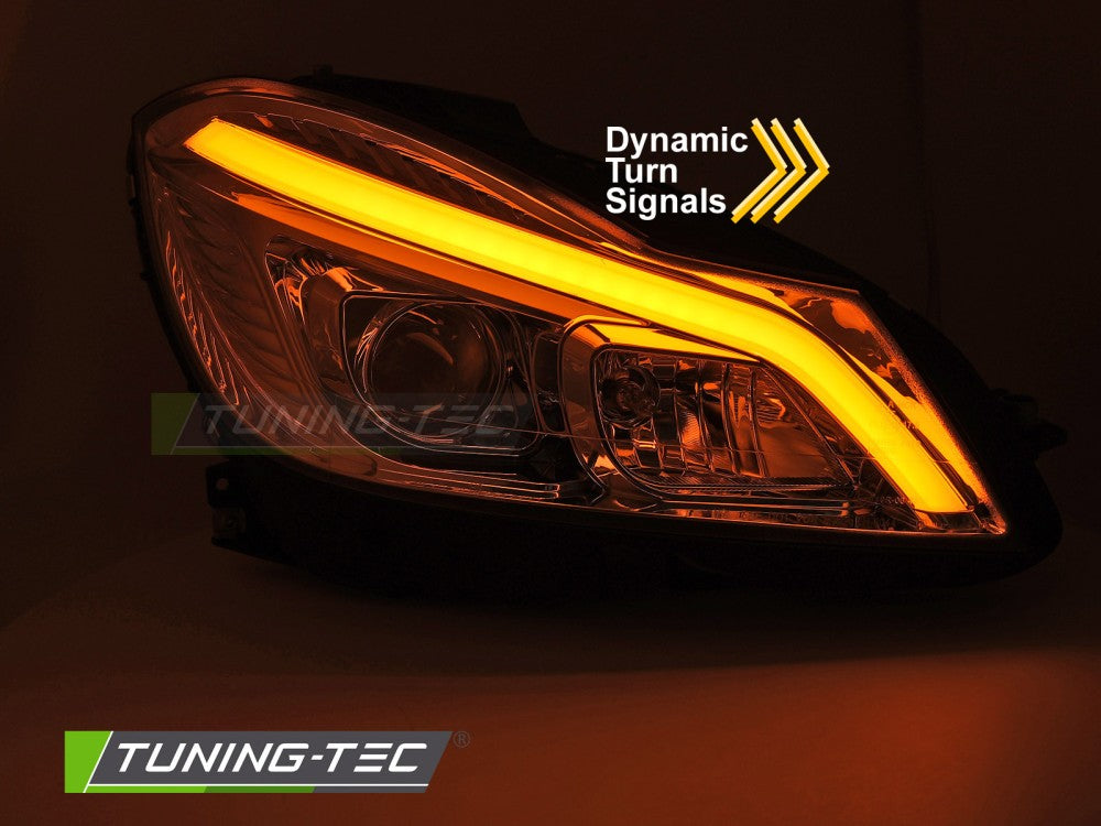 Fari Anteriori Cromati DRL Sequenziali per Mercedes Classe C (W204) 2011-2014