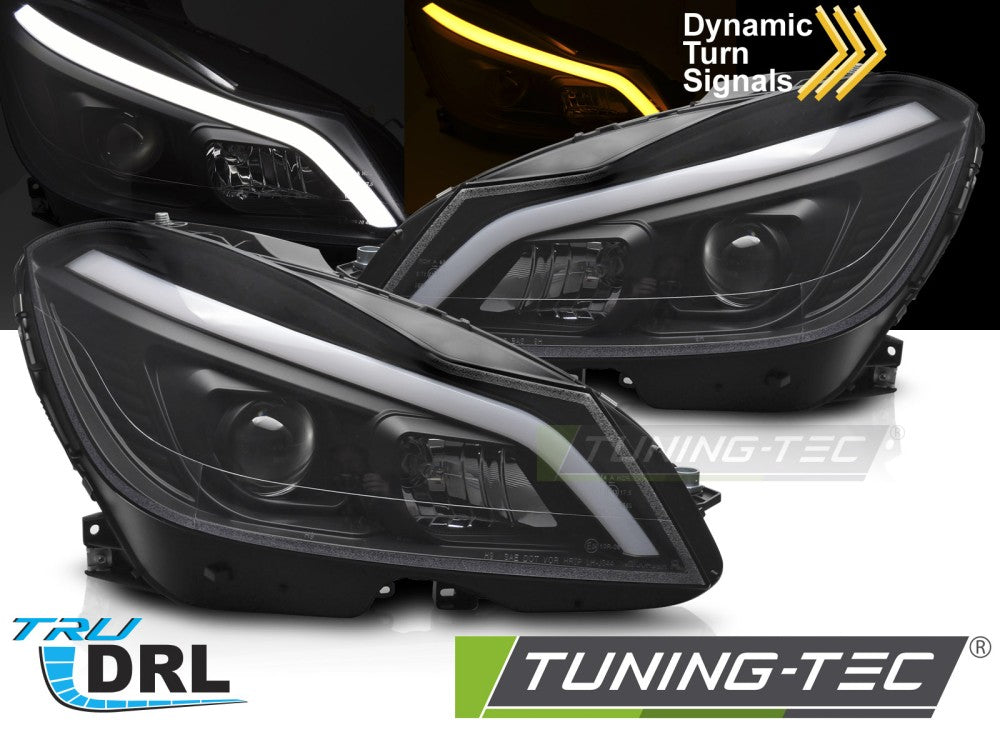 Fari Anteriori Neri DRL Sequenziali per Mercedes Classe C (W204) 2011-2014