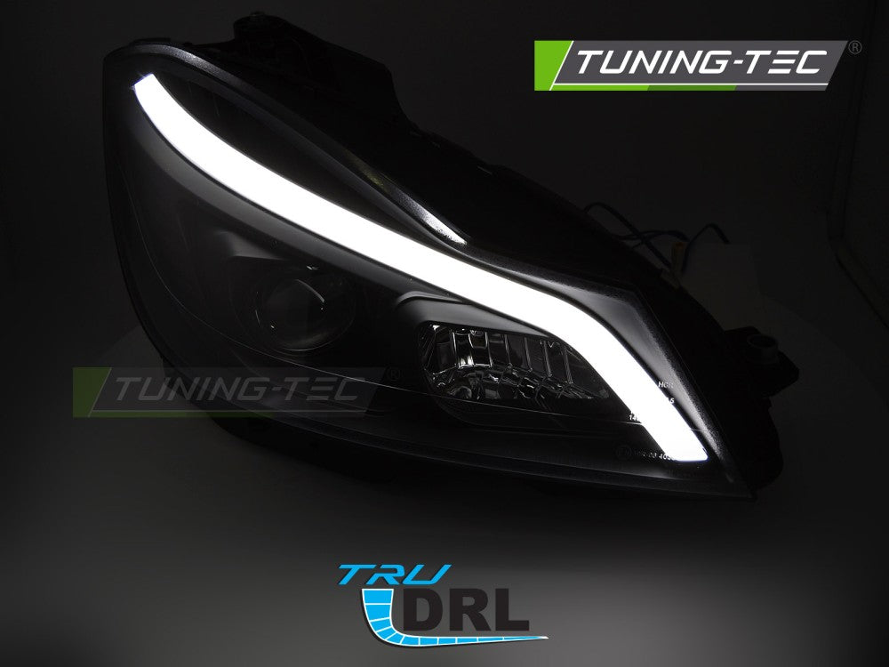 Fari Anteriori Neri Lucidi DRL Sequenziali per Mercedes Classe C (W204) 2011-2014