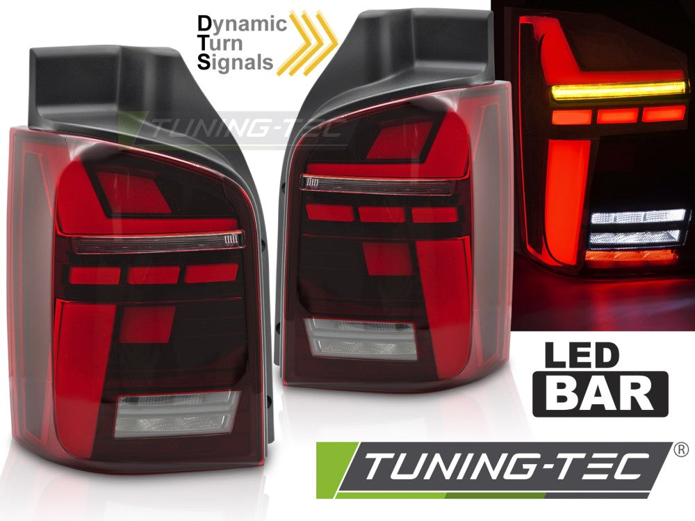 Fanali Posteriori Rossi LED BAR Sequenziali per Volkswagen T5 2004-2009