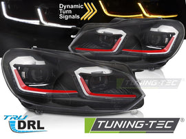 Fari Anteriori DRL Sequenziali Rossi per Volkswagen Golf (Mk6) 2008-2013 – Coppia