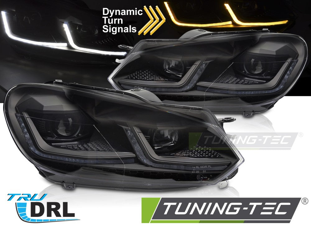 Fari Anteriori Neri DRL Sequenziali per Volkswagen Golf (Mk6) 2008-2012