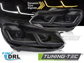 Fari Anteriori DRL Sequenziali Neri per Volkswagen Golf (Mk6) 2008-2013 – Coppia