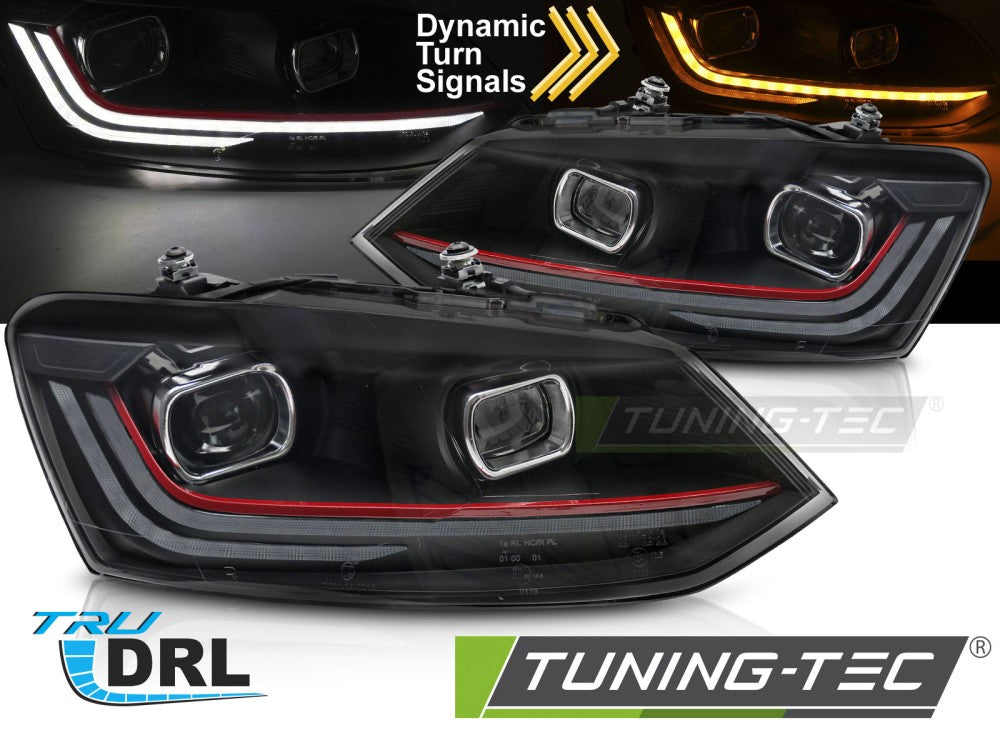 Fari Anteriori Rossi DRL Sequenziali per Volkswagen Polo (Mk5) 2009-2017