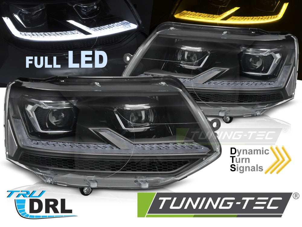 Fari Anteriori Neri Cromati DRL per Volkswagen T5 2010-2015