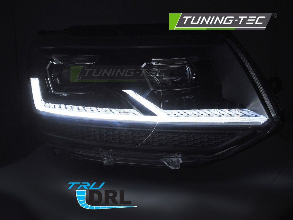Fari Anteriori Neri Cromati DRL per Volkswagen T5 2010-2015