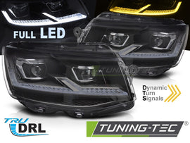 Fari Anteriori Full LED DRL Sequenziali Neri Cromati per Volkswagen T6 2015-2019 – Coppia