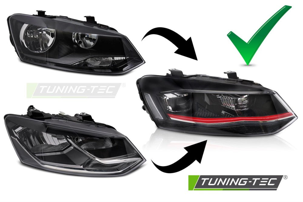 Fari Anteriori Rossi DRL Sequenziali per Volkswagen Polo (Mk5) 2009-2017