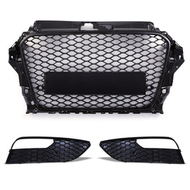 Kit Griglia Badgeless Stile RS3 e Cornici Fendinebbia Audi A3 8V 12-16