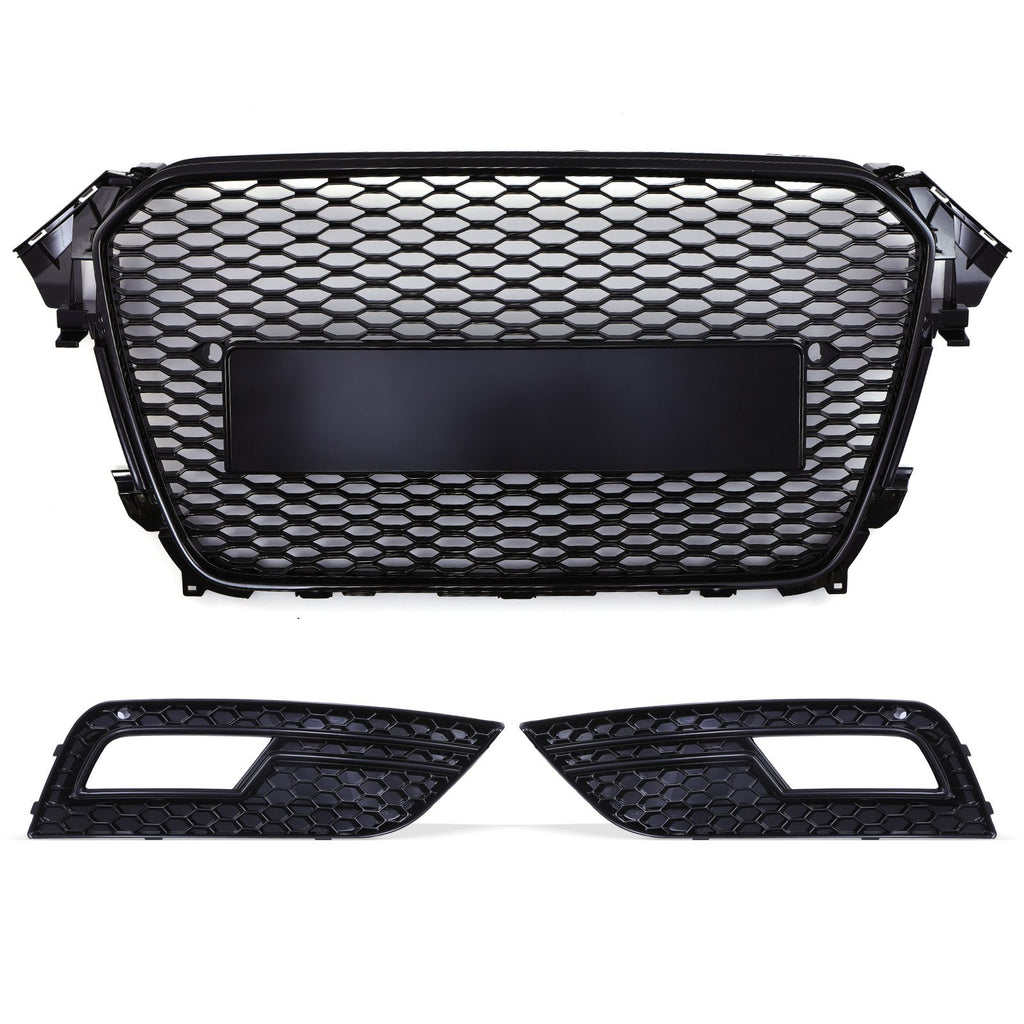 Griglia Anteriore a Nido d'Ape con Cornici Stile RS4 Nera Audi A4 B8.5 12-16