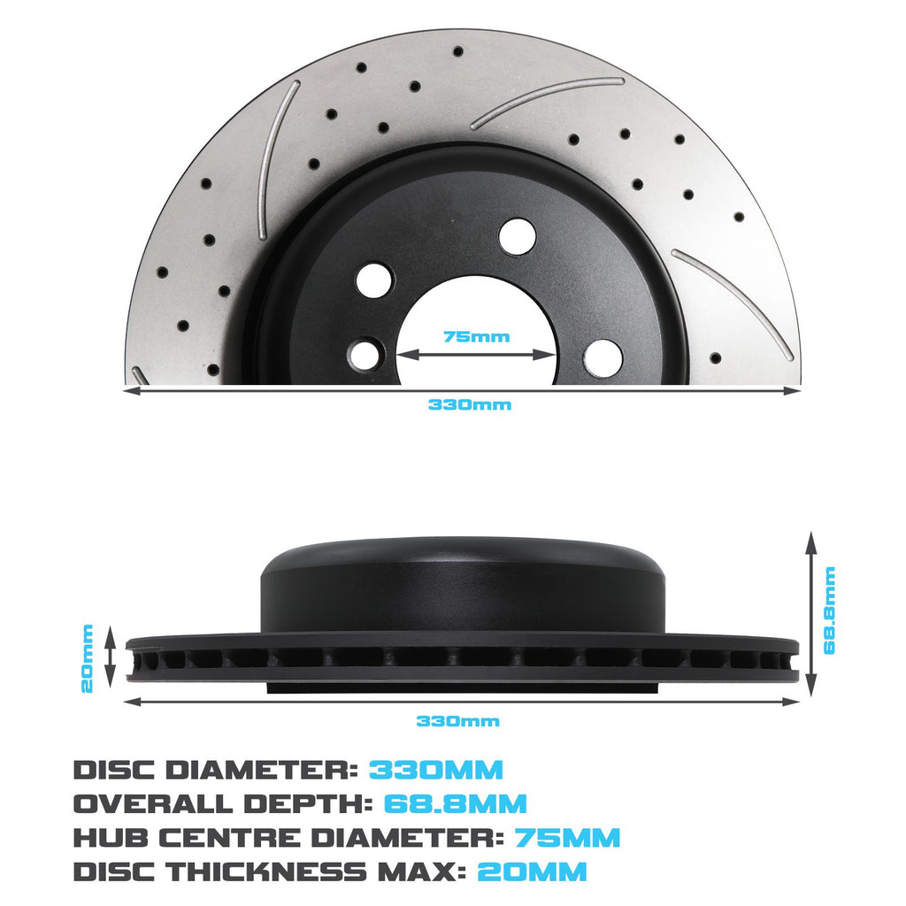 Dischi Freno Posteriori Forati e Scanalati 330mm BMW Serie 5 F10 F11 518D 530D 10-17 - foto 3
