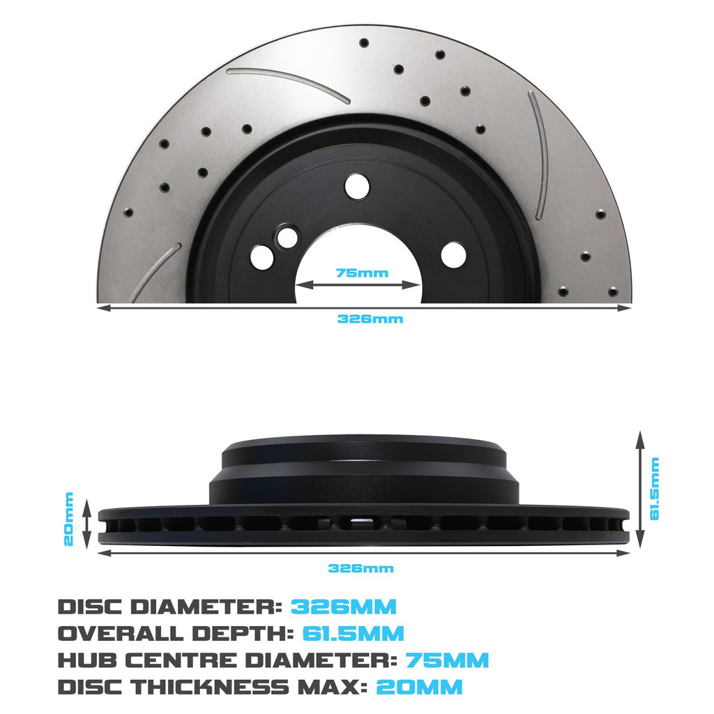 Dischi Freno Posteriori Forati e Scanalati 326mm BMW Serie 3 E46 M3 3.2 00-06 - foto 3