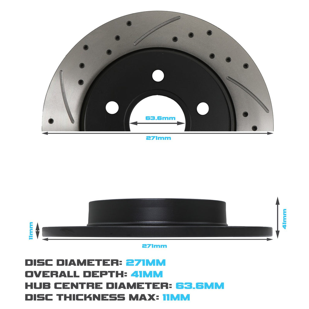 Dischi Freno Posteriori Forati e Scanalati 271mm Ford Focus MK3 1.6 2.0 TDCI Zetec 10-18 - foto 3
