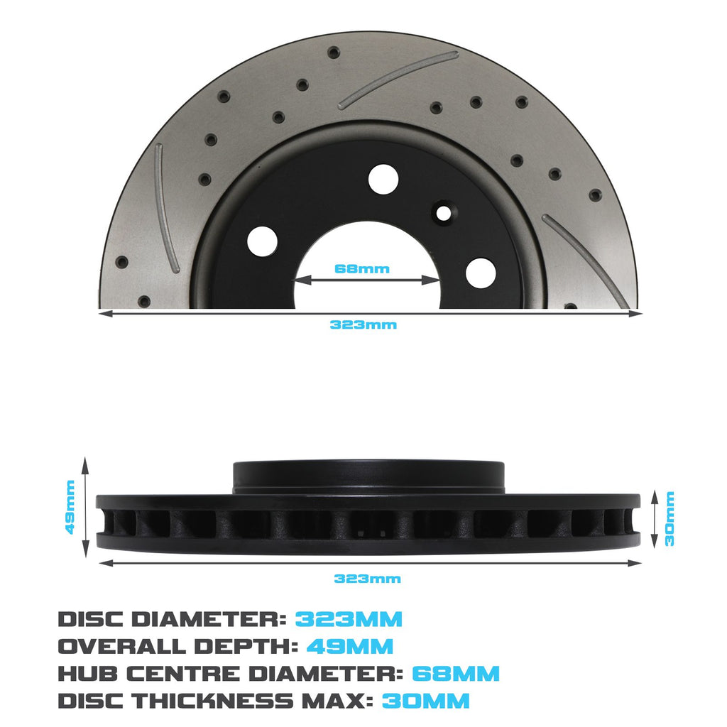 Dischi Freno Anteriori Forati e Scanalati 323mm Nissan 350Z Z33 Fairlady 3.5 03-06 - foto 3