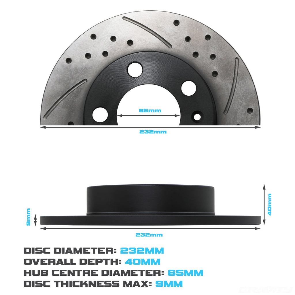 Dischi Freno Posteriori Forati e Baffati 232mm Volkswagen VW Golf MK4 Bora 1J 97-06 - foto 3