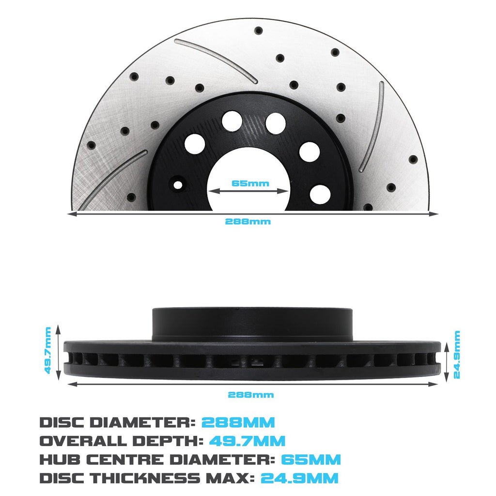 Dischi Freno Anteriori Forati Baffati 288mm VW Golf MK5 MK6 MK7 2004-2020 - foto 3