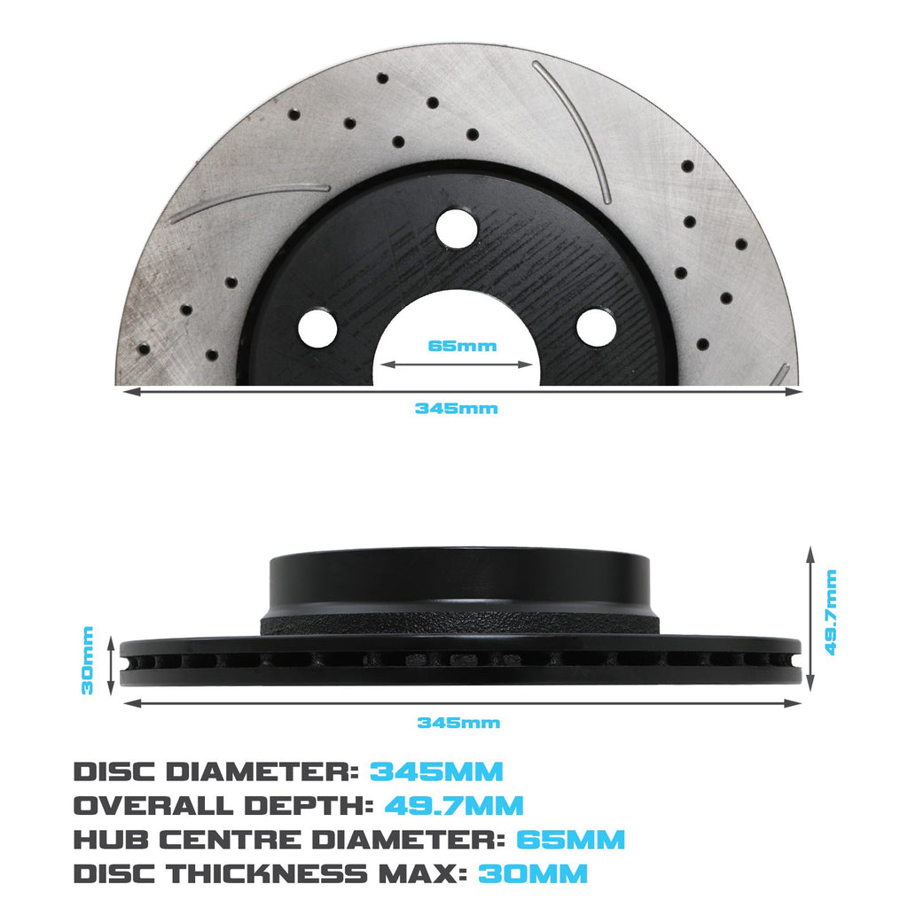 Dischi Freno Anteriori Forati e Scanalati 345mm Audi A3 S3 8P 2.5 3.2 V6 Quattro 03-12 - foto 3