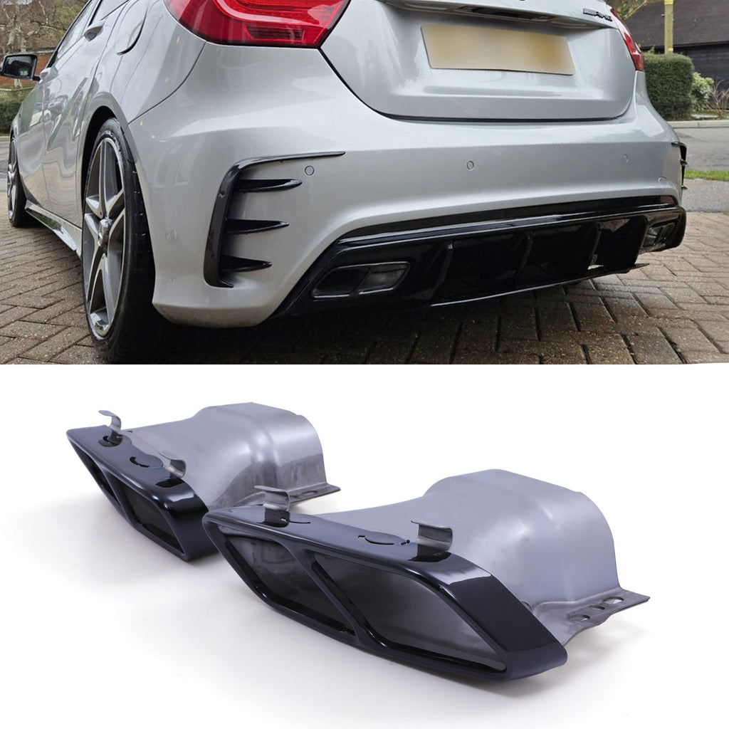 Terminali di Scarico Quad Nero Lucido Mercedes Classe A A45 AMG W176 13-18