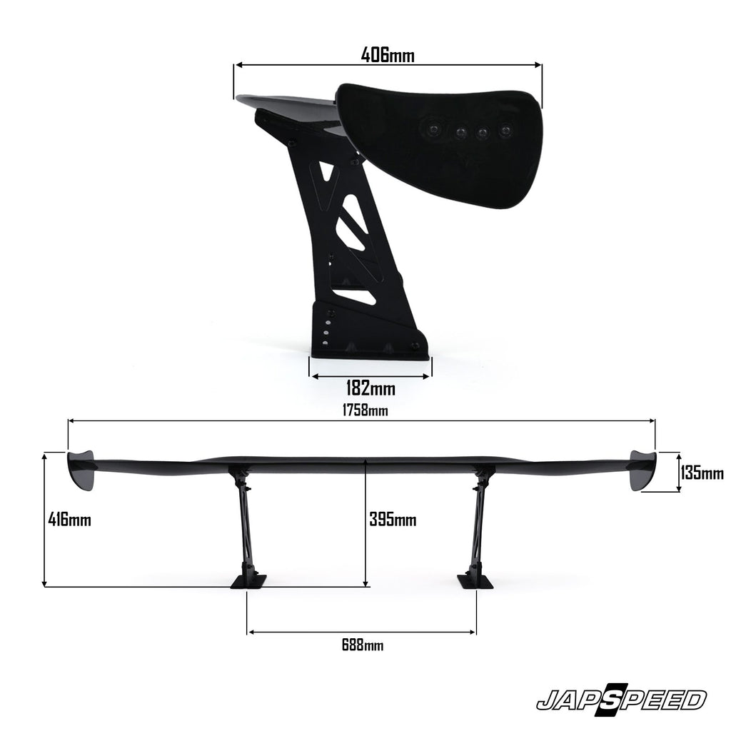 Alettone Posteriore Regolabile Universale Japspeed BGW in ABS Nero Lucido - foto 5