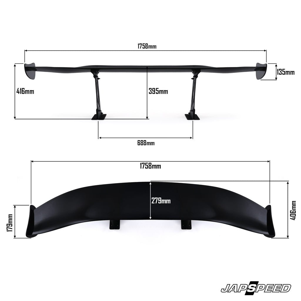 Alettone Posteriore Regolabile Universale Japspeed BGW in ABS Nero Lucido - foto 6