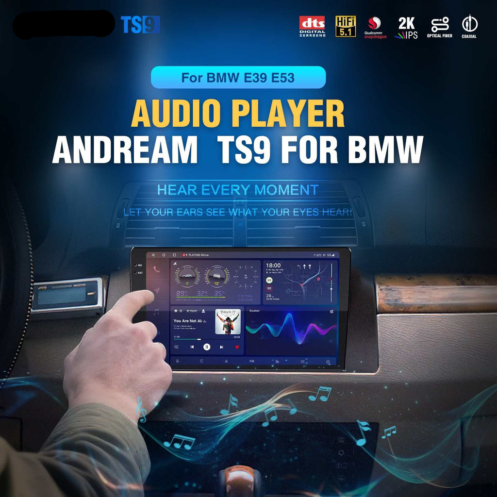Andream Autoradio Android 14 BMW E39 E53, Wireless Carplay, Audio DTS