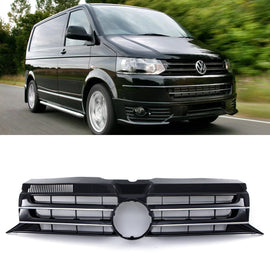 Griglia Paraurti Anteriore Nera Lucida con Supporto Stemma Bordo Cromato VW Transporter T5.1 09-15
