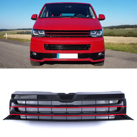 Griglia Paraurti Anteriore Nera Lucida Senza Stemma Bordo Rosso VW Transporter T5.1 09-15 - foto 2