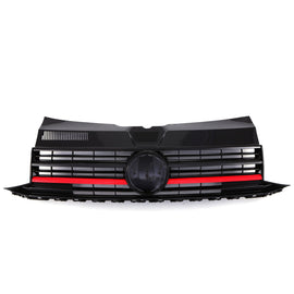 Griglia Paraurti Anteriore Nera Lucida con Supporto Stemma Bordo Rosso VW Transporter T6 16-19
