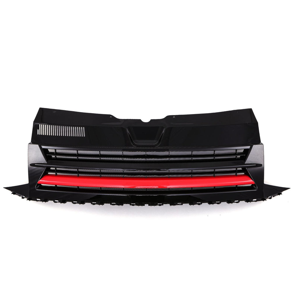 Griglia Paraurti Anteriore Nera Lucida Senza Stemma Bordo Rosso VW Transporter T6 16-19