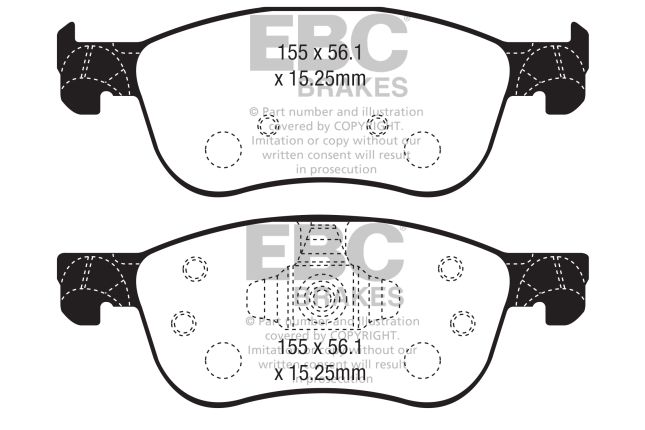 Pastiglie Freni Sportive EBC Gialle Anteriore FORD Fiesta (Mk8) 1.0 Turbo Cv 100 dal 2017 al 2022 Pinza ATE Diametro disco 262mm