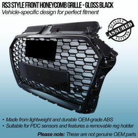 Griglia Anteriore a Nido d'Ape Stile RS3 Nero Lucido Audi A3 8V Facelift 17-20 - foto 2