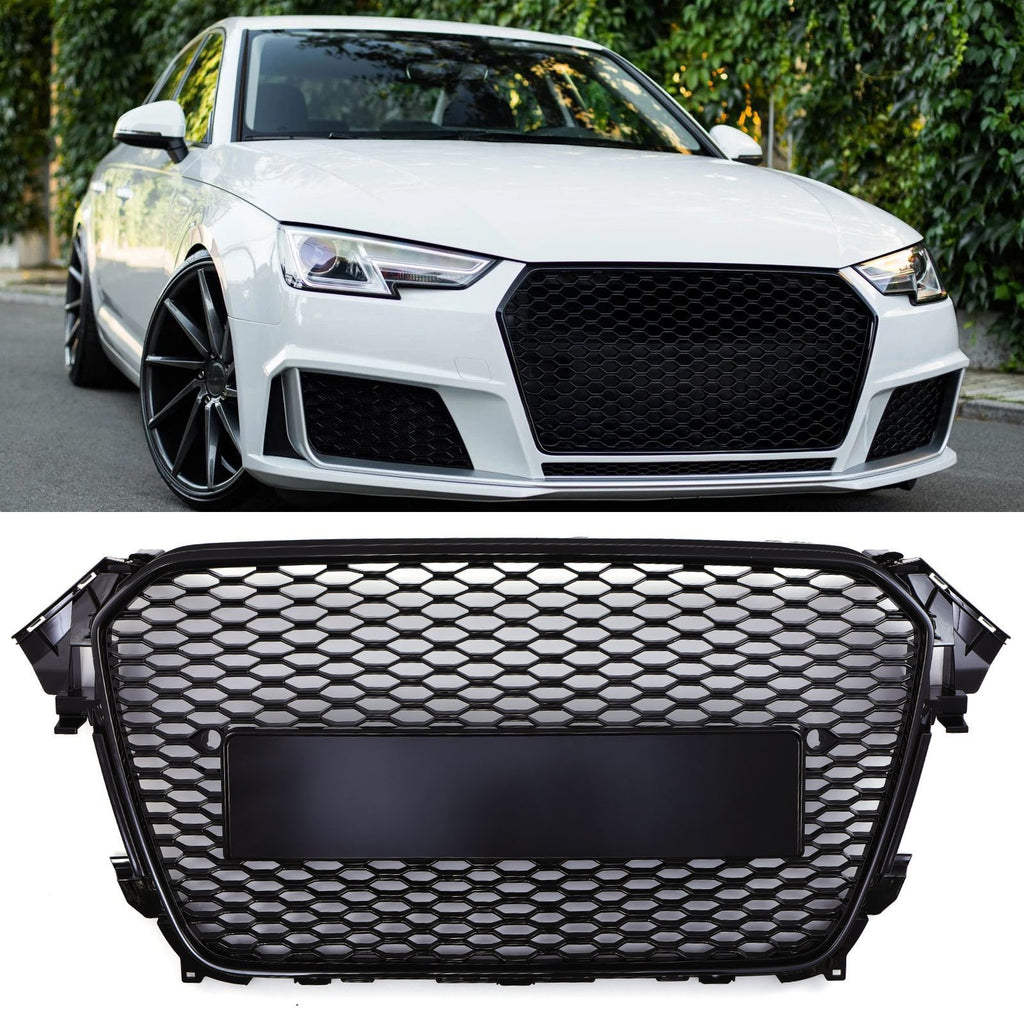 Griglia Anteriore a Nido d'Ape Stile RS4 Senza Logo Nero Opaco Audi A4 B8.5 12-16 - foto 2