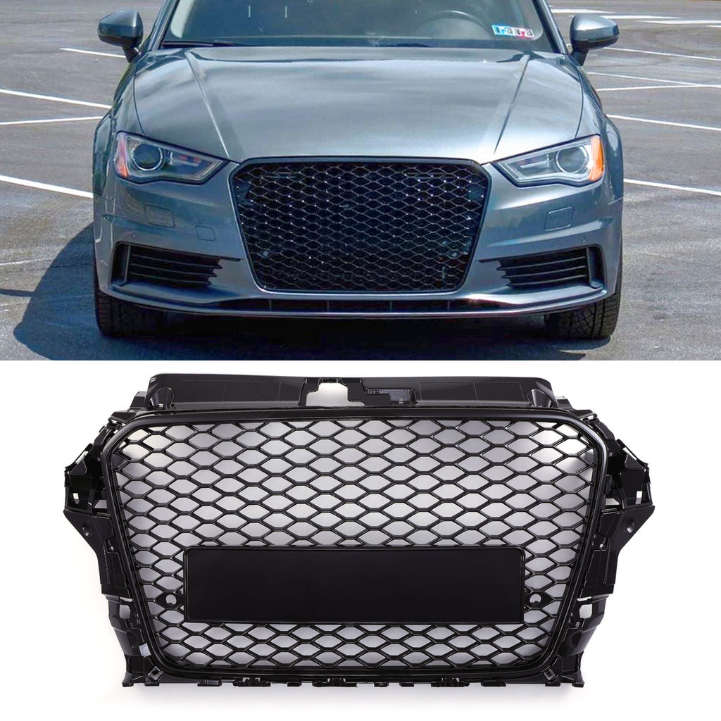Griglia Anteriore a Nido d'Ape Stile RS3 Senza Logo Nero Lucido Audi A3 8V 13-16