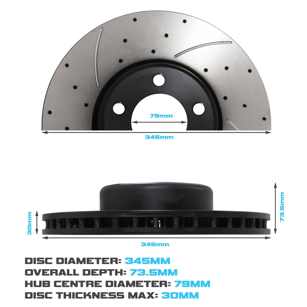 Dischi Freno Anteriori Forati e Scanalati 345mm BMW Serie 2 F22 F23 218d 220d 225d 2013-2021 - foto 3