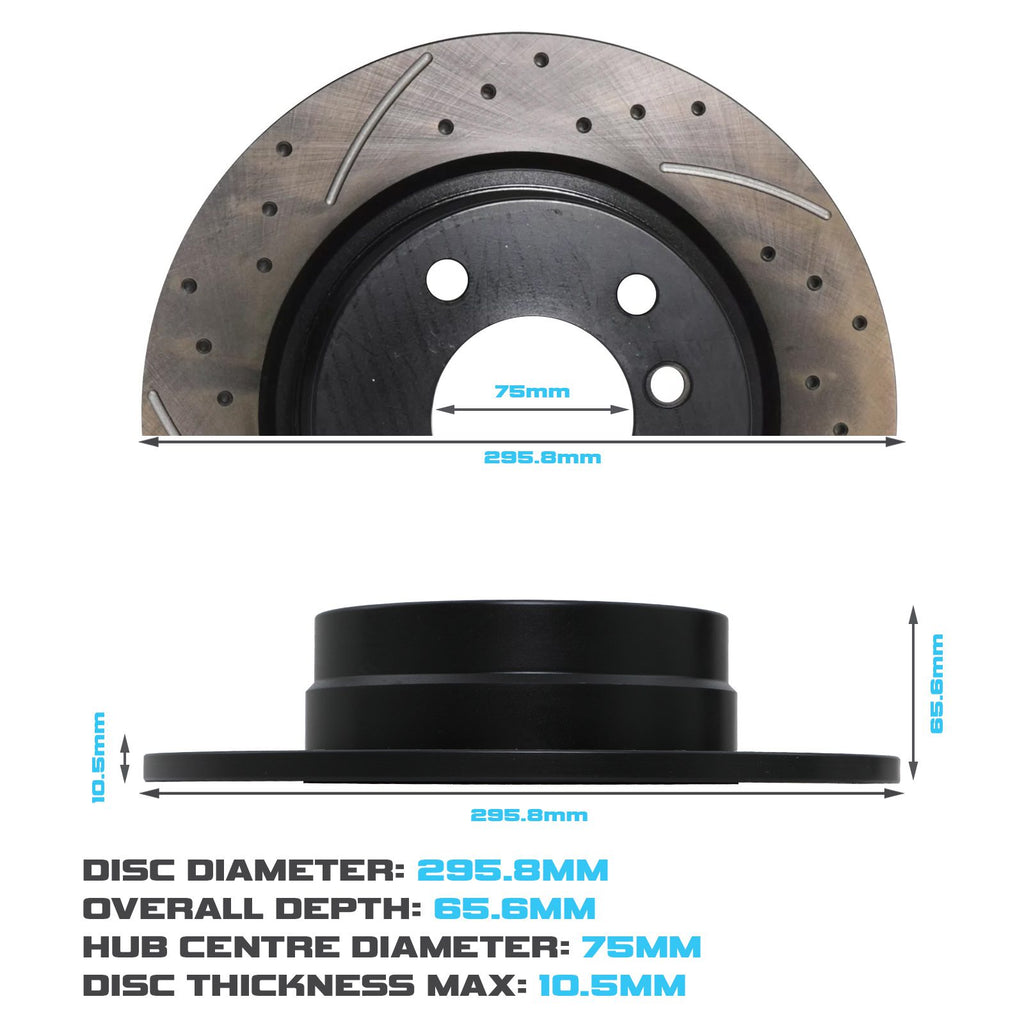 Dischi Freno Forati e Scanalati Posteriori 296mm BMW Serie 1 E81 E87 118i 120i - foto 3