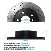 Dischi Freno Posteriori Forati e Baffati 304mm Land Rover Discovery 2 L318 98-04 - foto 3