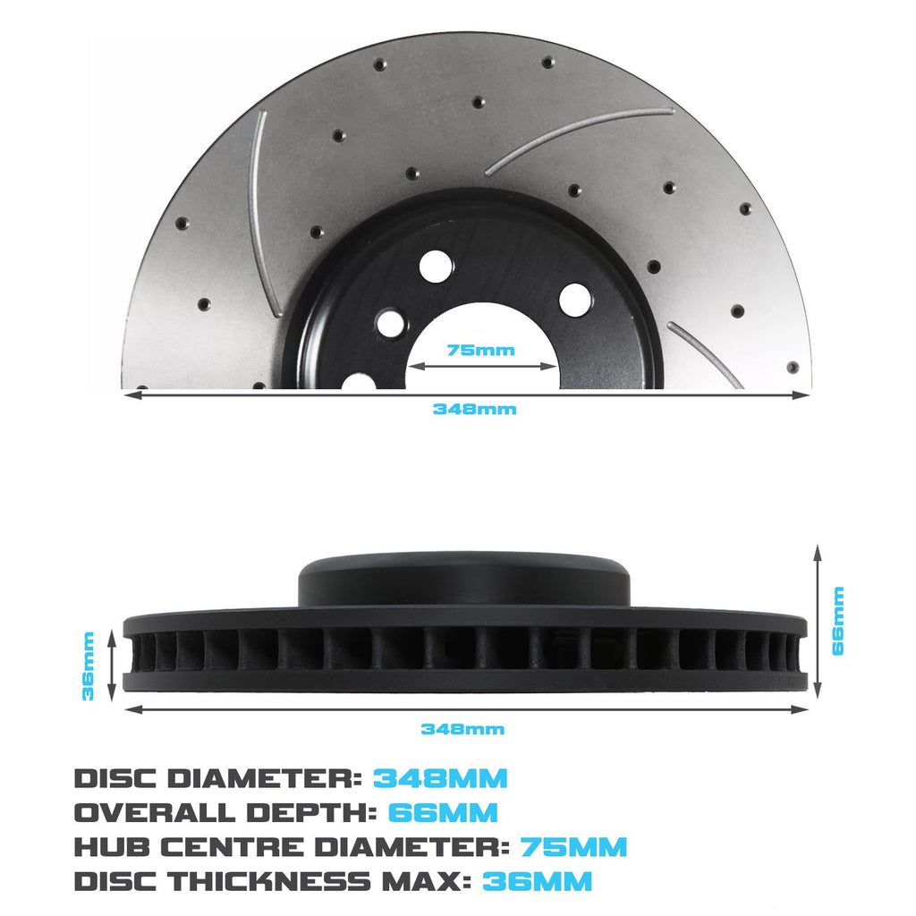 Dischi Freno Anteriori Forati e Scanalati 348mm BMW Serie 5 F10 F11 520D 530D 535D - foto 3