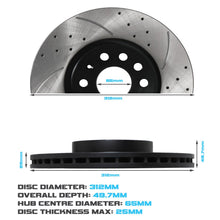 Dischi Freno Anteriori Forati e Scanalati 312mm Volkswagen Golf MK5 MK6 GTI GTD R 04+ - foto 3