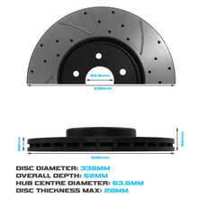 Dischi Freno Anteriori Forati e Scanalati 336mm Ford Focus MK2 RS 2.5 Turbo 09-11 - foto 3