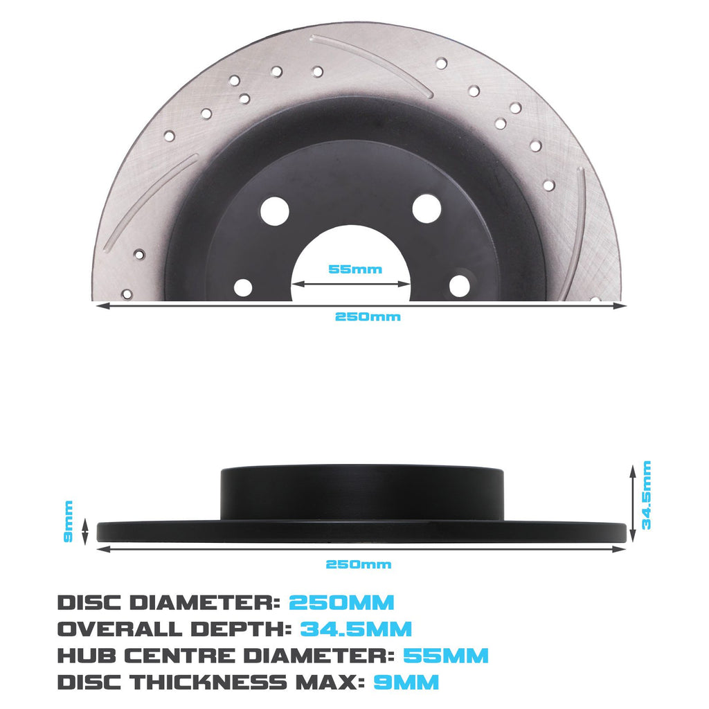 Dischi Freno Posteriori Forati e Baffati 250mm Mazda 323 MX5 MX-5 MK1 MK2 1.6 1.8 - foto 3