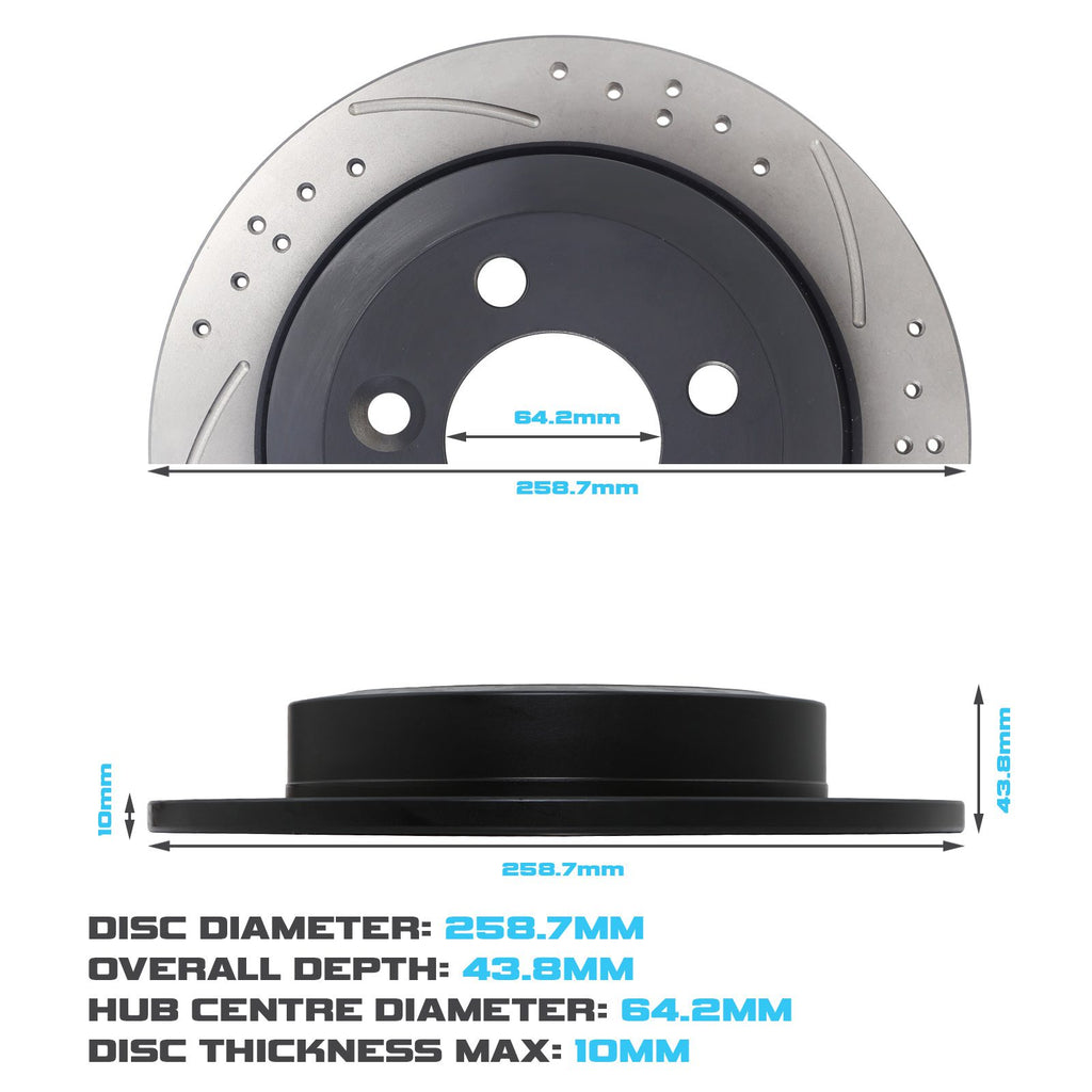 Dischi Freno Posteriori Forati e Baffati 259mm Mini R50 R52 R53 R56 One D 1.4 1.6 - foto 3