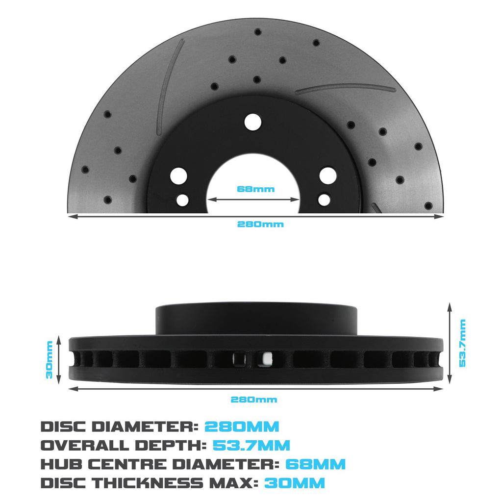 Dischi Freno Anteriori Forati Baffati 280mm Nissan 200SX (S14 S14A) 2.0 e 300ZX (Z32) - foto 3