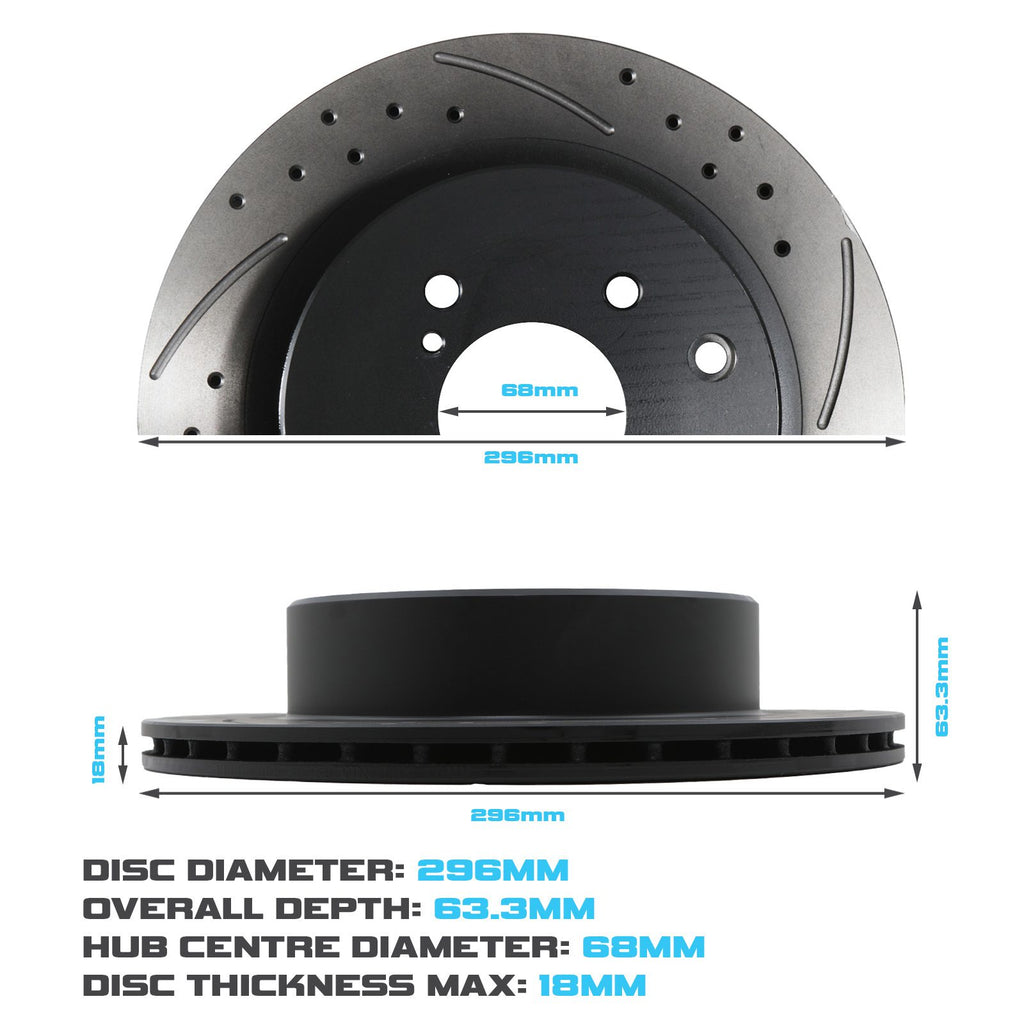 Dischi Freno Posteriori Forati e Baffati 296mm Nissan Skyline R33 2.5 GTST 93-98 - foto 3