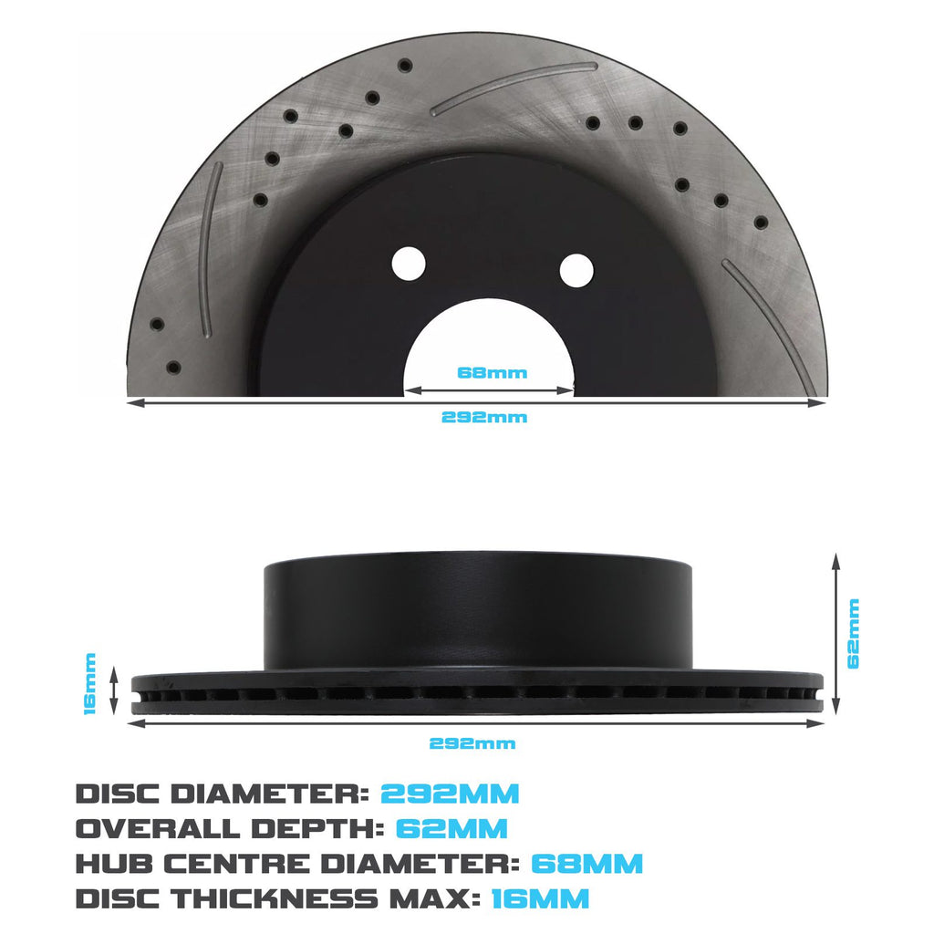 Dischi Freno Posteriori Forati e Baffati 292mm Nissan Qashqai J10 2.0 DCI AWD 07-13 - foto 3