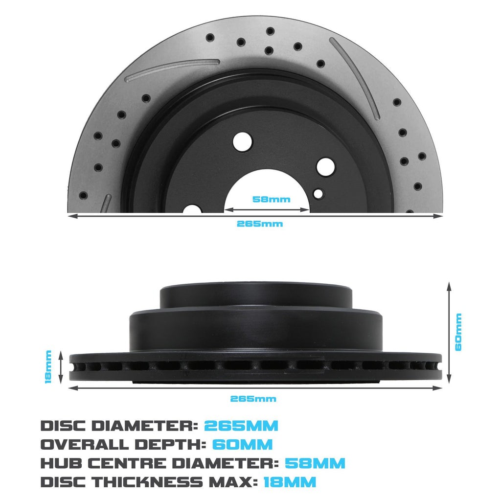 Dischi Freno Posteriori Forati e Baffati 265mm Subaru Impreza New Age WRX 01-05 - foto 3