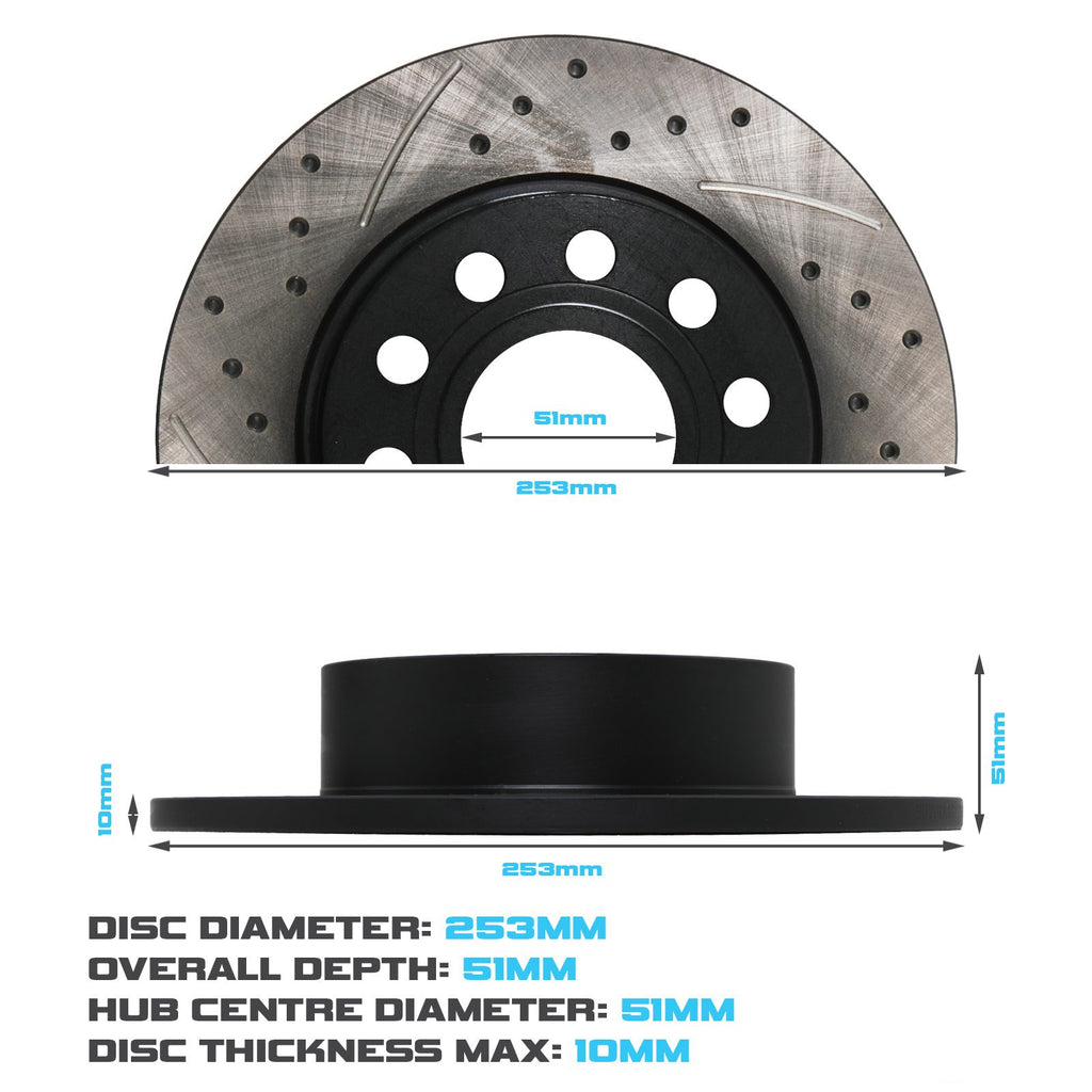 Dischi Freno Forati e Scanalati Posteriori 253mm VW Golf MK5 MK6 - foto 3
